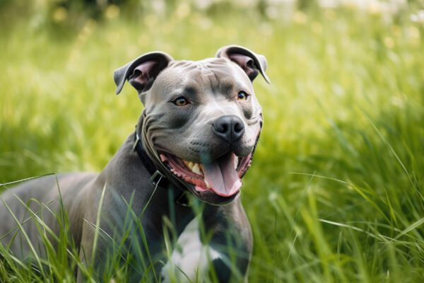 Blue Nosed Pitbull Smiling In The Grass