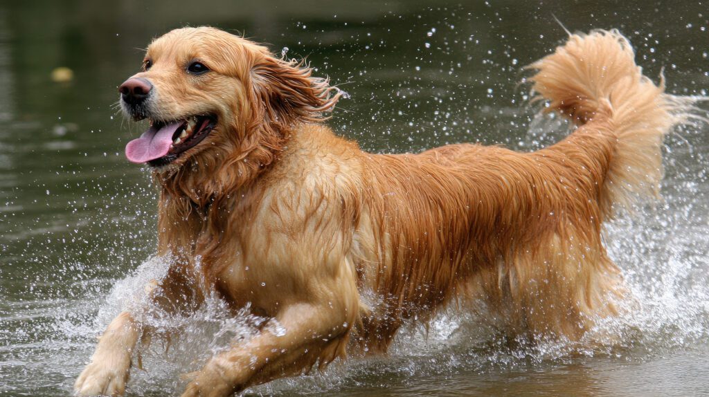 Golden Retriever Splashes Through Water