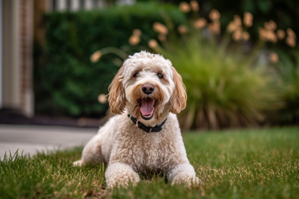 Labradoodle Sitting On The Grass