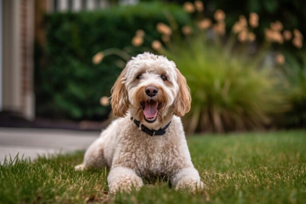 Labradoodle Sitting On The Grass