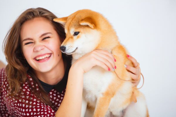 Shiba Inu With Young Woman
