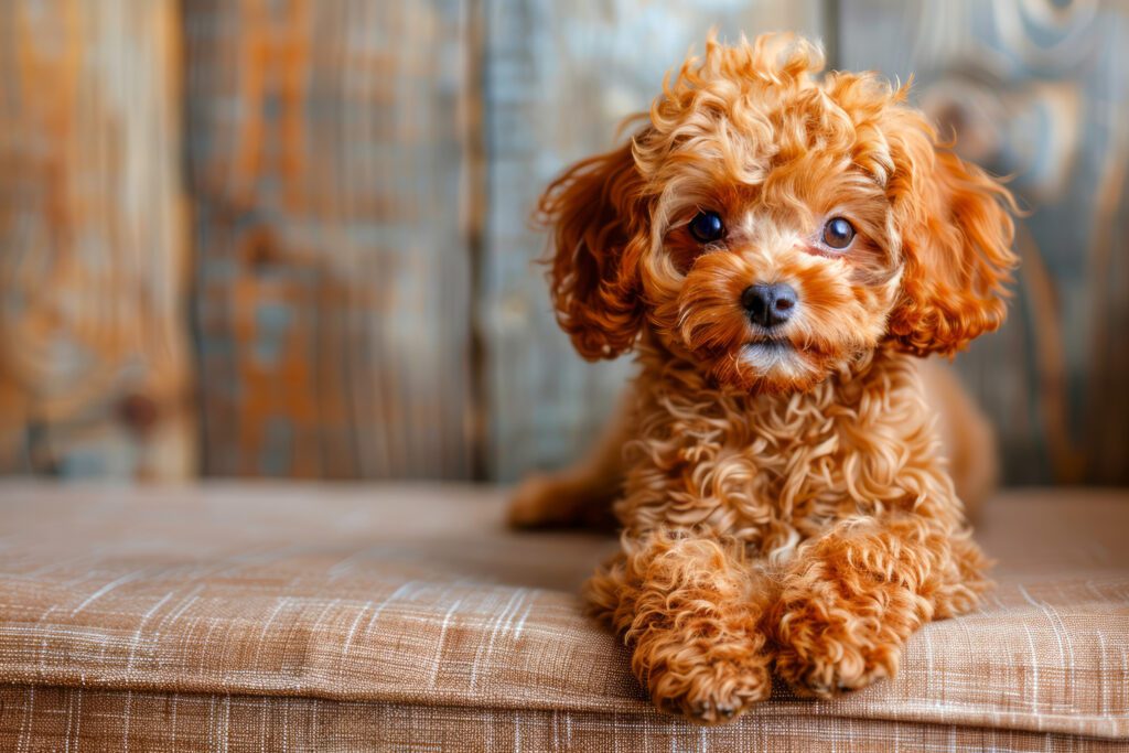 Teacup Poodle Lounges Comfortably On The Cozy Sofa