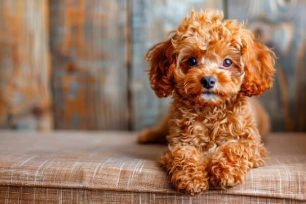 Teacup Poodle Lounges Comfortably On The Cozy Sofa