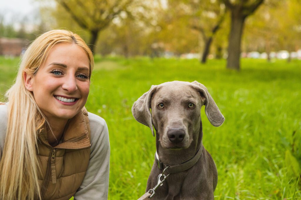 Blue Lacy Dog Sitting In Green Field With Its Owner