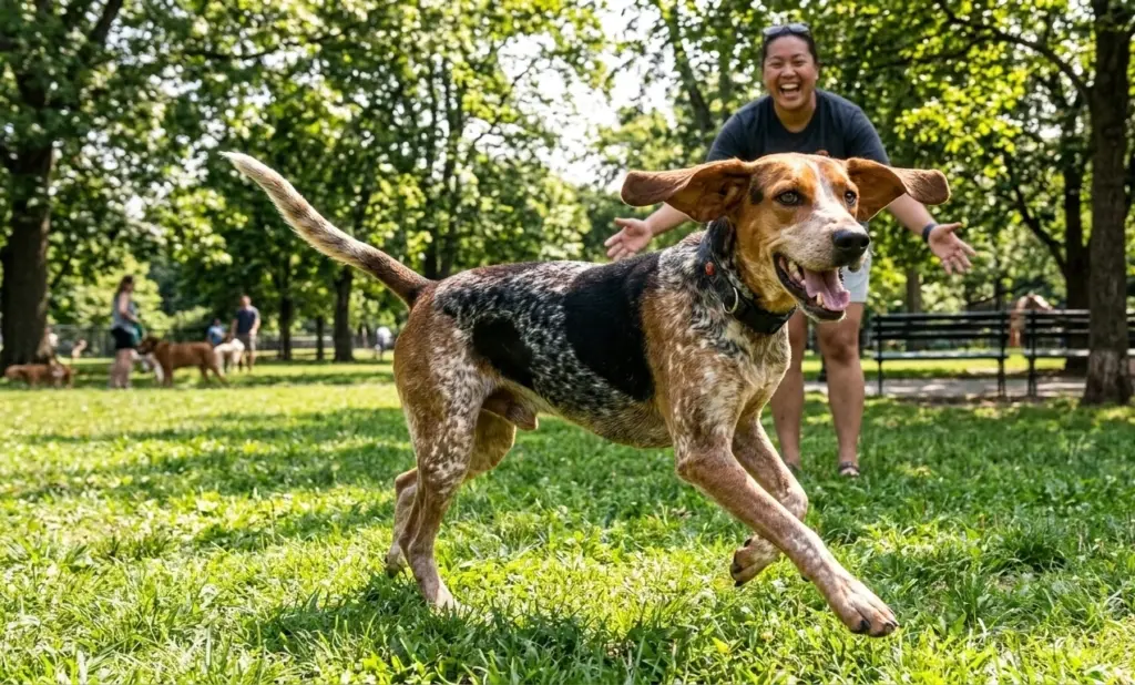 Bluetick Coonhound Running In Grassy Park