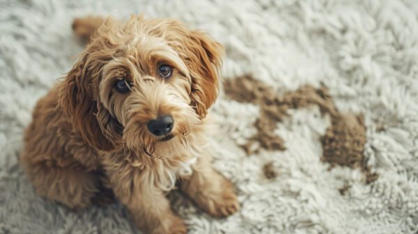 Doxiepoo Puppy Lying On A Soft Blanket Looking At The Camera(1)