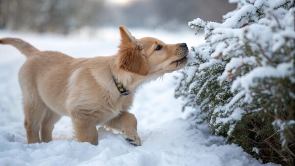Mini Golden Retriever Standing In The Snow