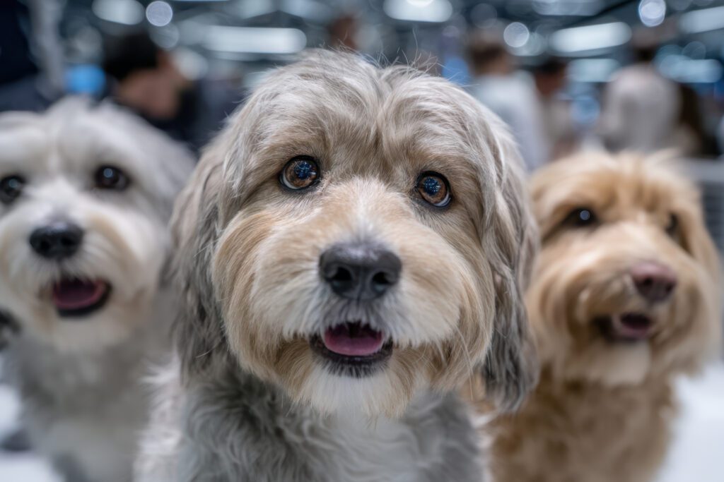 Three Australian Labradoodle In A Close Up Portrait