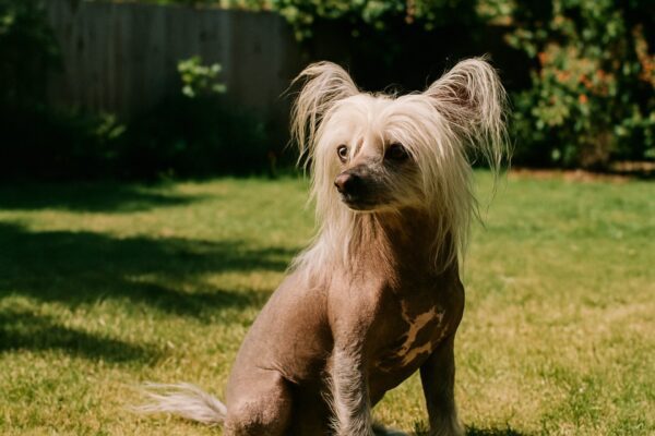 Chinese Crested Dog In The Backyard