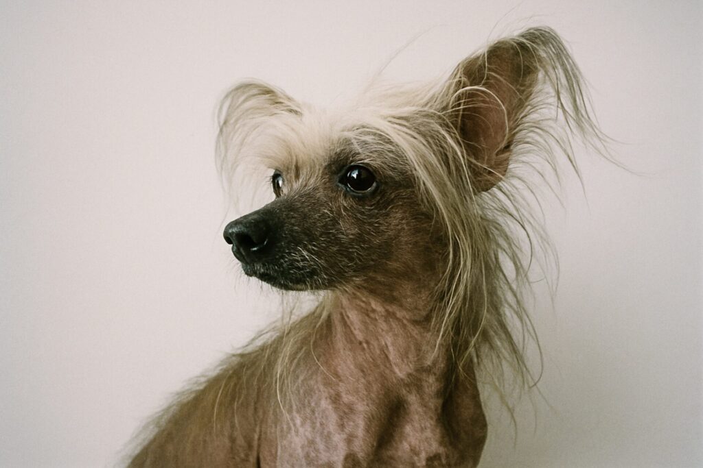 Chinese Crested Dog In Front Of White Background