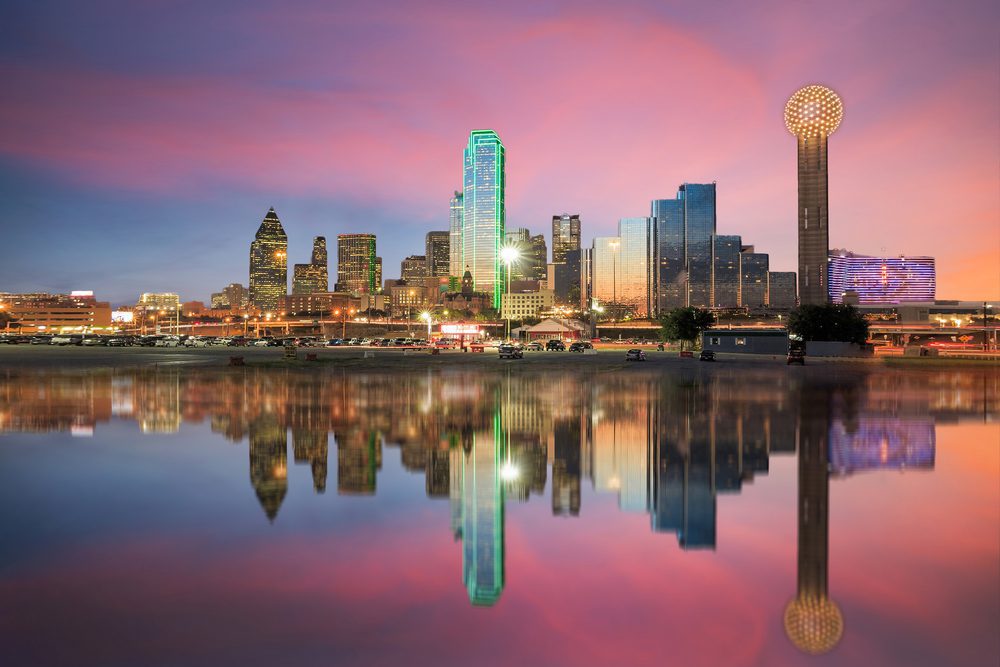Dallas Skyline being reflected in the water
