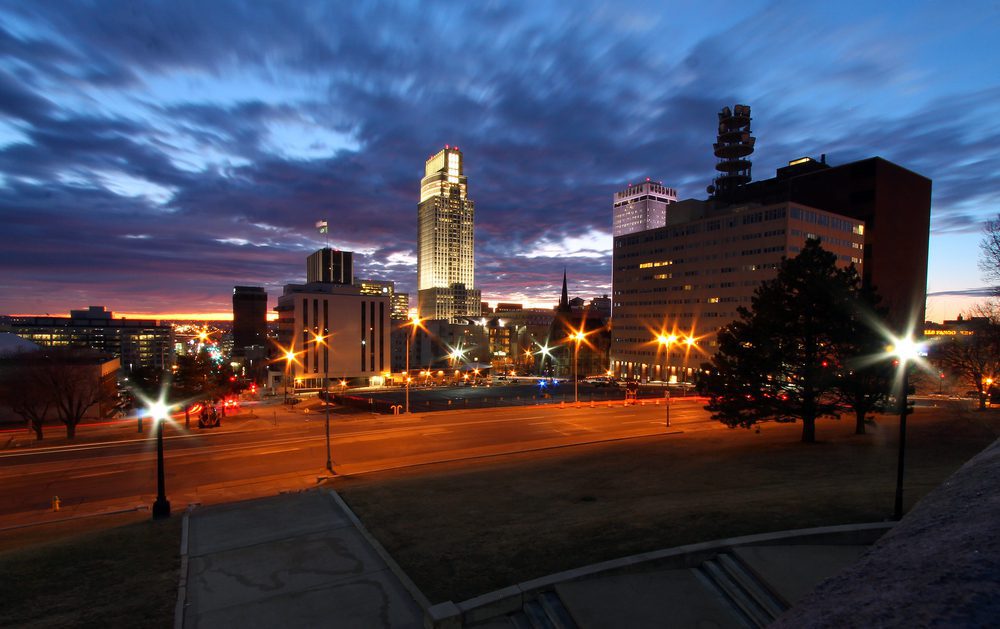 Omaha skyline during sunrise