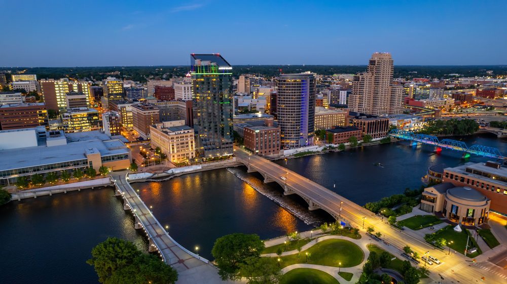 aerial view of downtown Grand Rapids