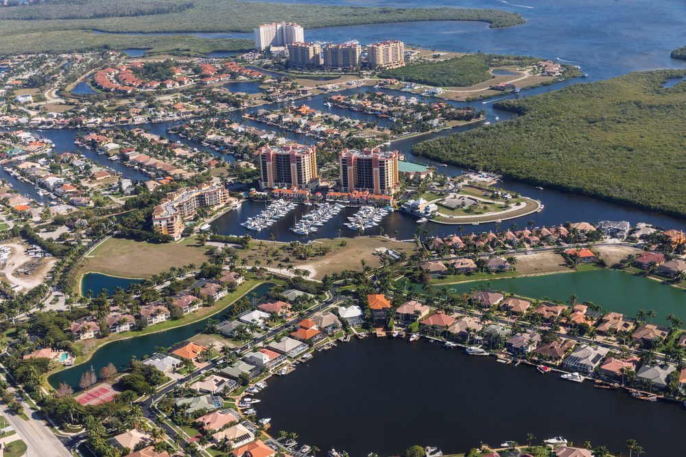 aerial view of Cape Coral and gulf