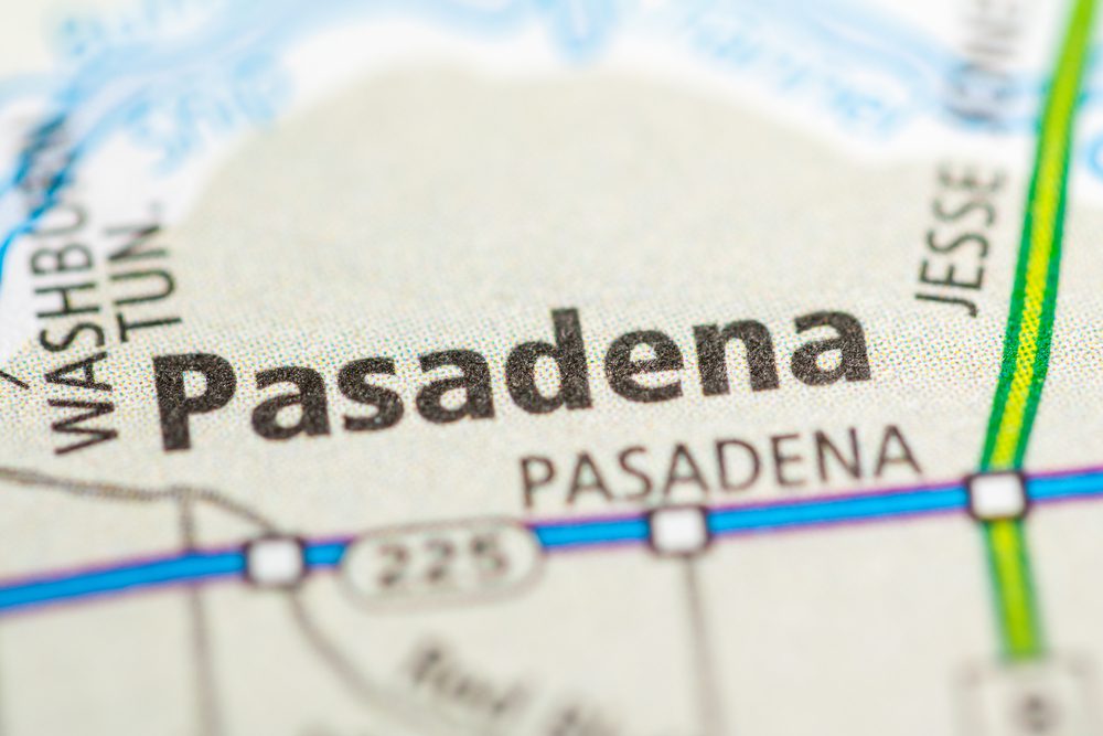 pasadena highlighted on the map