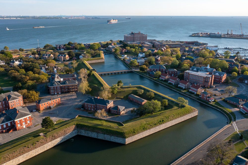 drone image of fort monroe