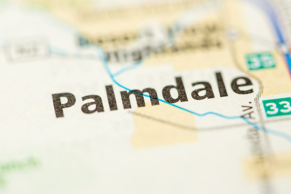 close-up of Palmdale on a map