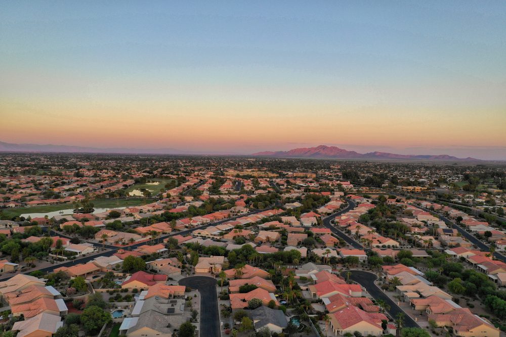 aerial view of chandler at sunset