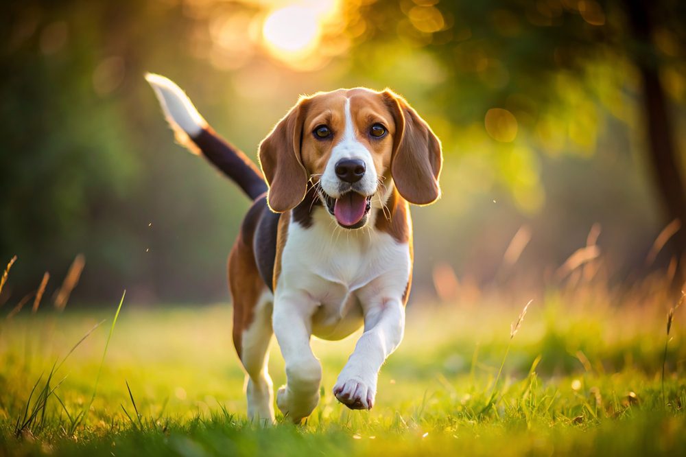 Beagle,Dog,,Trotting,On,The,Grass,,Posing,On,The,Lawn