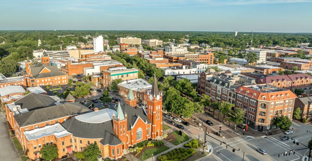Aerial,View,Of,Business,Downtown,Fayetteville,In,North,Carolina