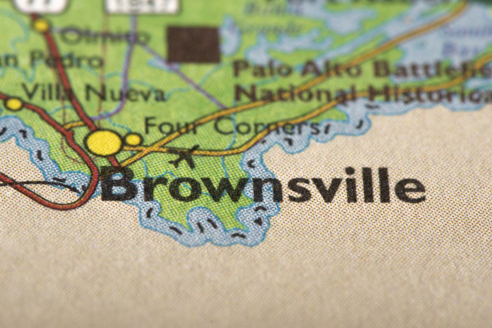 Closeup,Of,Brownsville,,Texas,On,A,Political,Map,Of,The