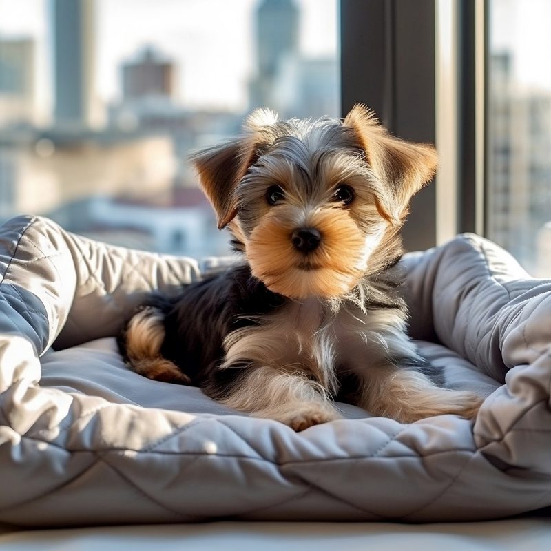 small teacup yorkie puppy in dog bed small teacup yorkie puppy in dog bed